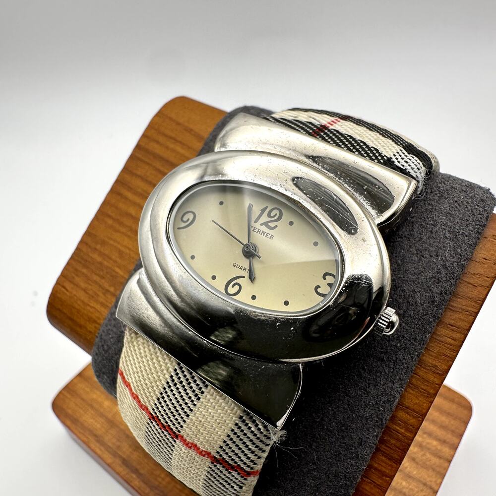 Bijoux Terner Quartz Oval Silver-Tone Fabric Strap Watch